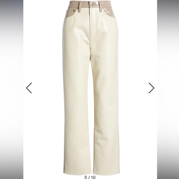 Agolde Paneled 90s Pinched Waist Powder Quail Leather colorblock Pants Size 24 - Picture 7 of 10